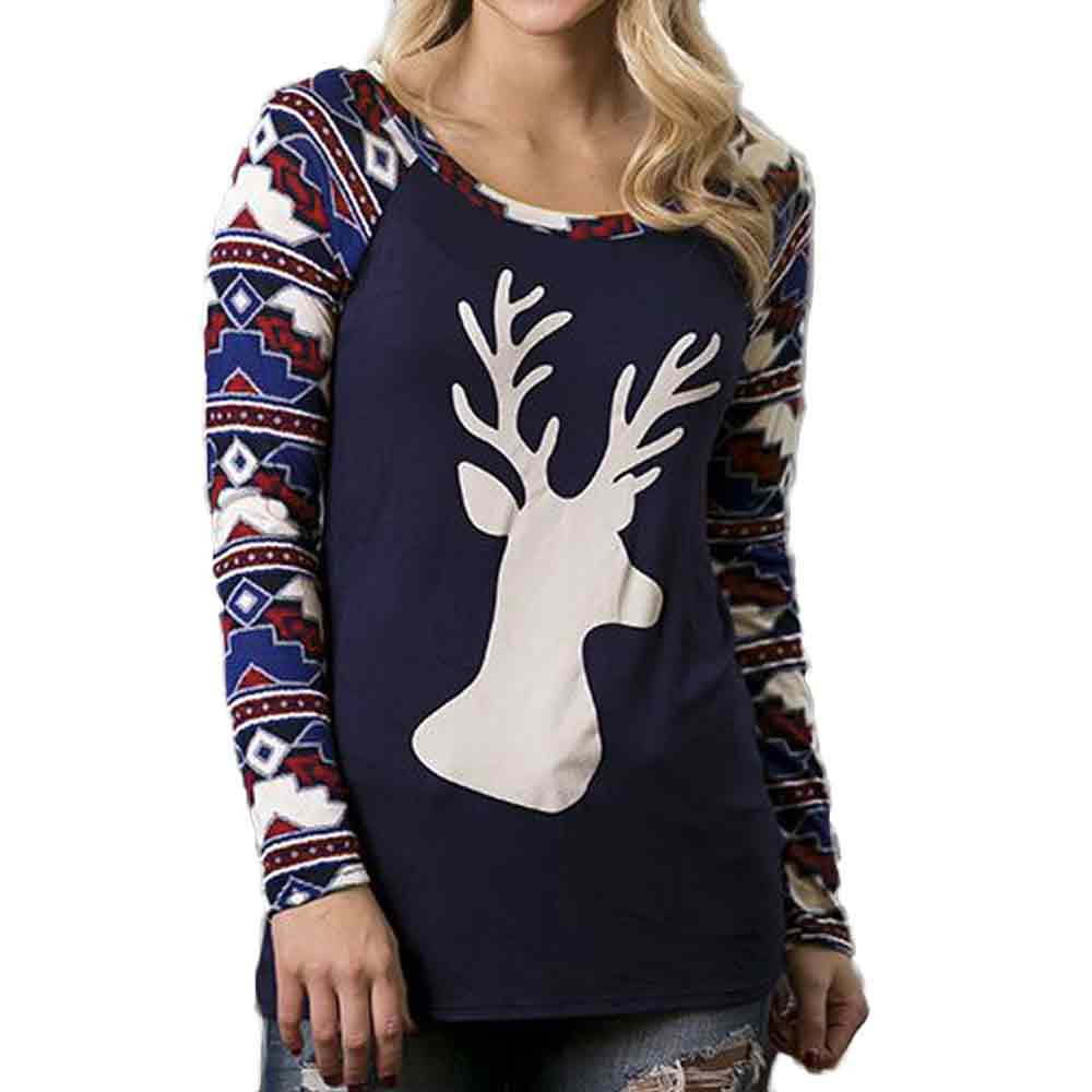 Elk Print Button Detail Long Sleeve Hoodie